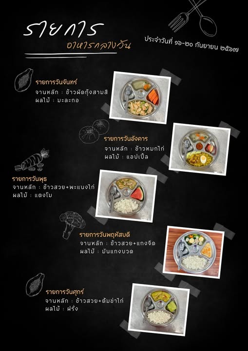 อาหารกลางวันประจำวันที่ 16-20 กันยายน 2567